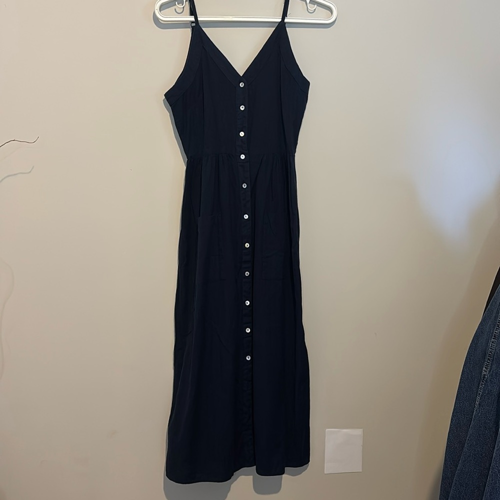 Navy Blue Button Up Cotton Dress Angie
